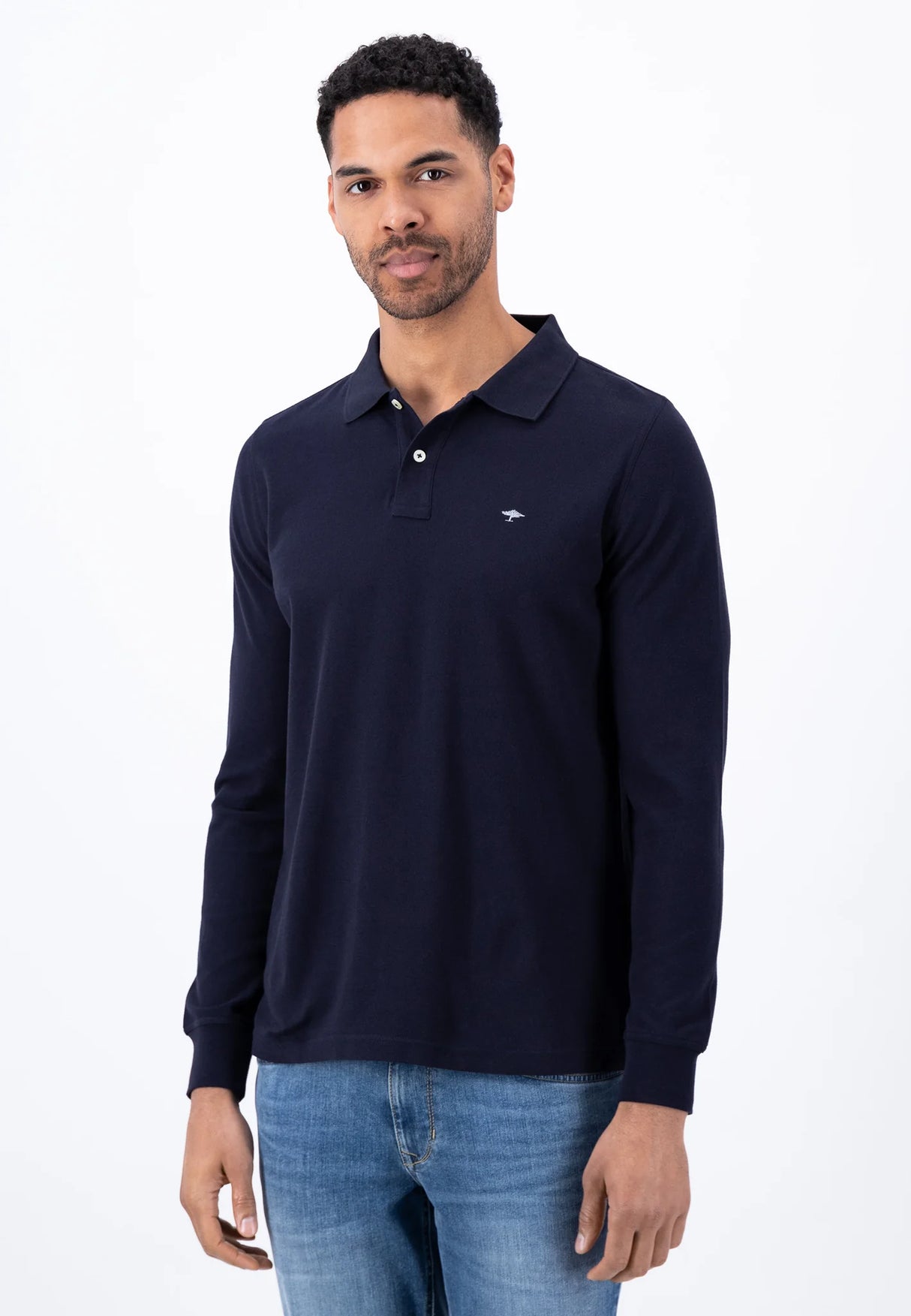 FYNCH HATTON Long Sleeve Polo Shirt - Men's Soft Cotton – Navy Fynch Hatton