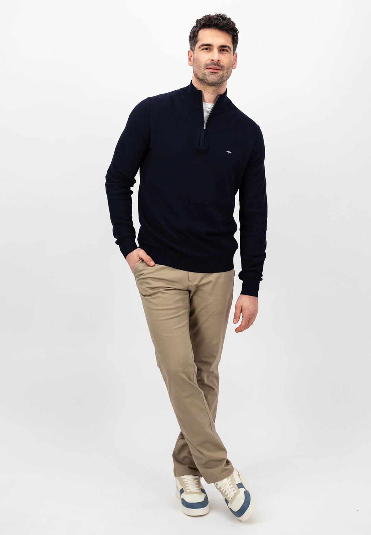 FYNCH HATTON Troyer 1/4 Zip Soft Cotton Knit - Men's – Navy Fynch Hatton