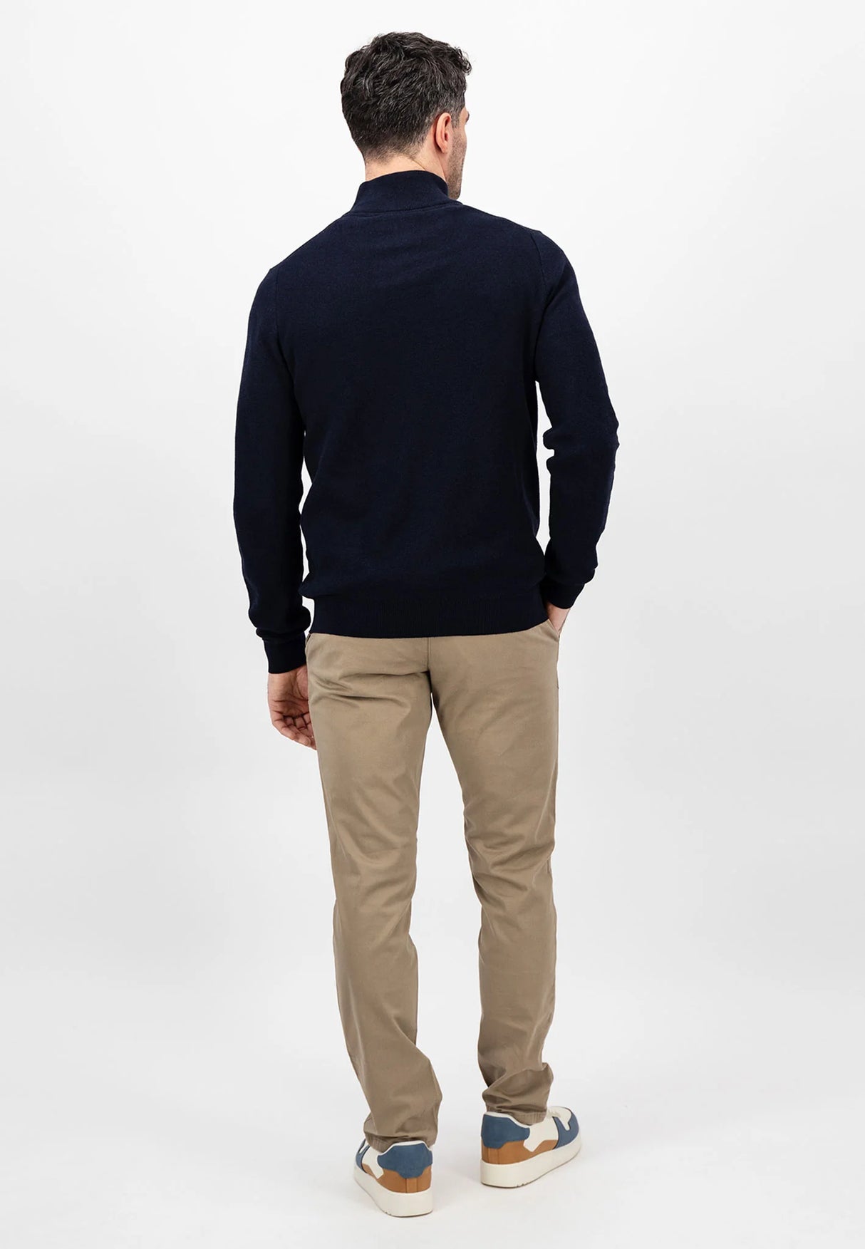 FYNCH HATTON Troyer 1/4 Zip Soft Cotton Knit - Men's – Navy Fynch Hatton