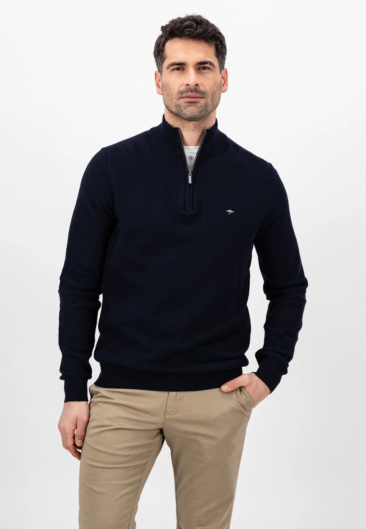 FYNCH HATTON Troyer 1/4 Zip Soft Cotton Knit - Men's – Navy Fynch Hatton