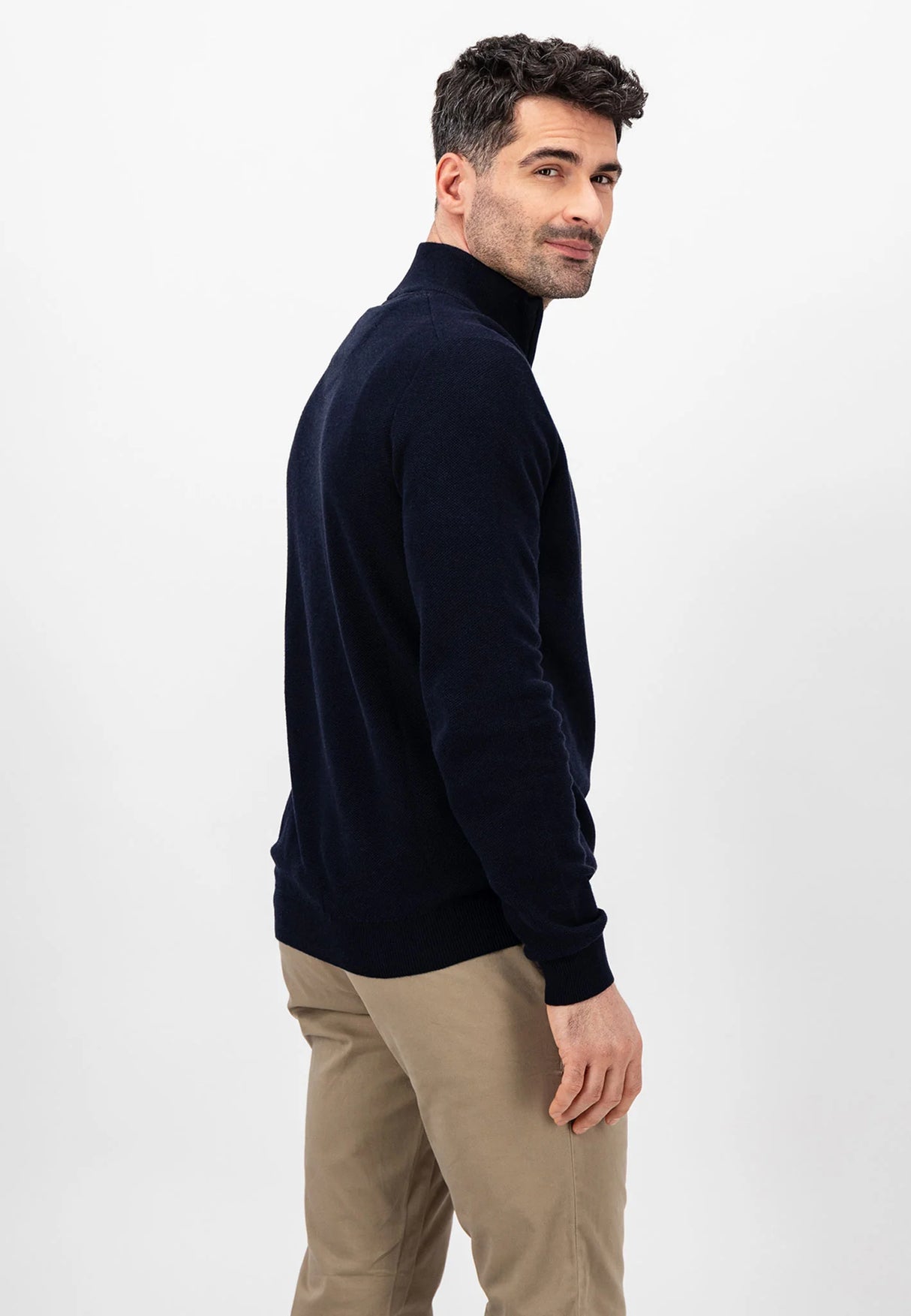 FYNCH HATTON Troyer 1/4 Zip Soft Cotton Knit - Men's – Navy Fynch Hatton