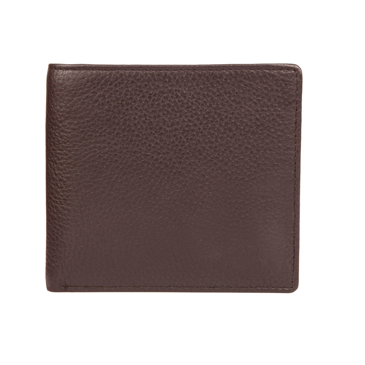 Men's Slim Pebble Grain Leather Bifold Wallet with RFID Blocking in brown, front.