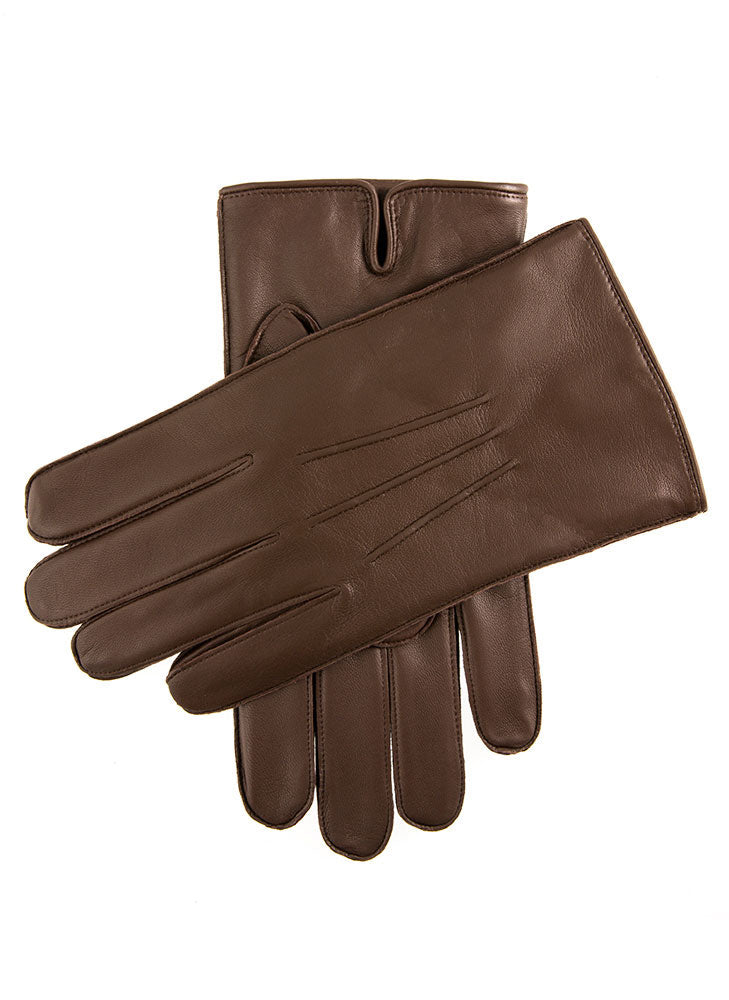 DENTS Men’s Three-Point Fleece-Lined Leather Gloves – Brown