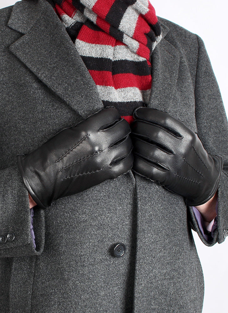DENTS Men’s Three-Point Lined Leather Gloves – Black detail