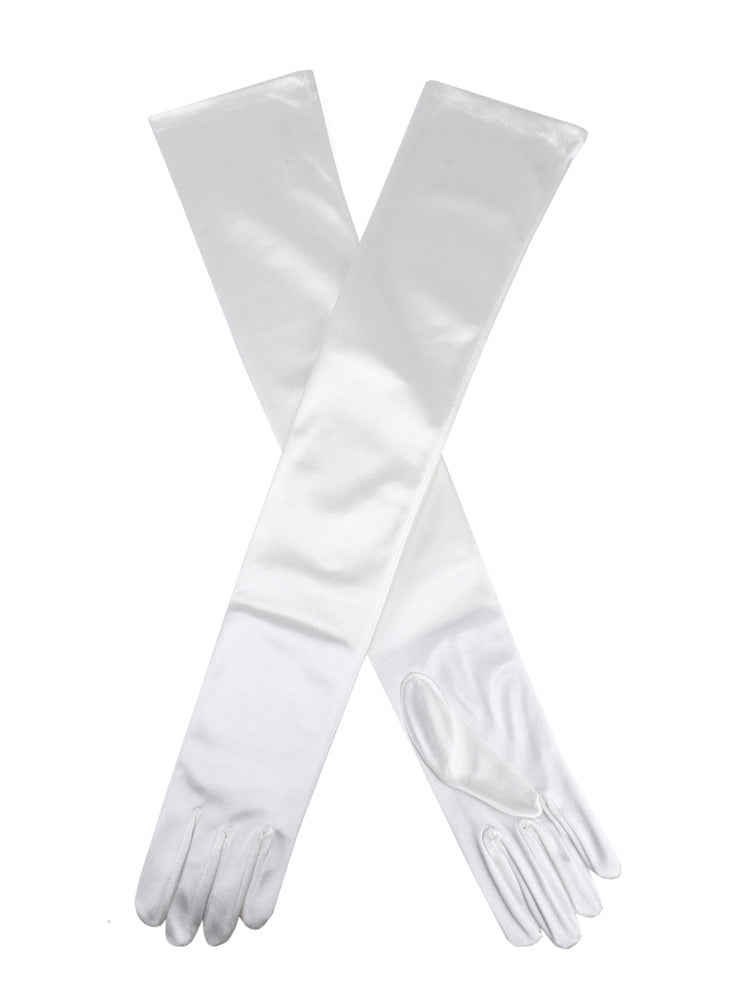 Women's long, opera-length satin gloves in Ivory