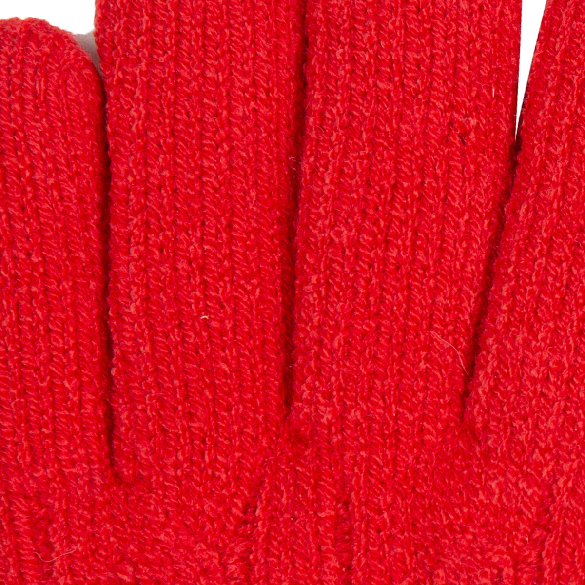 Women's cable knit gloves in red, fingers close up.