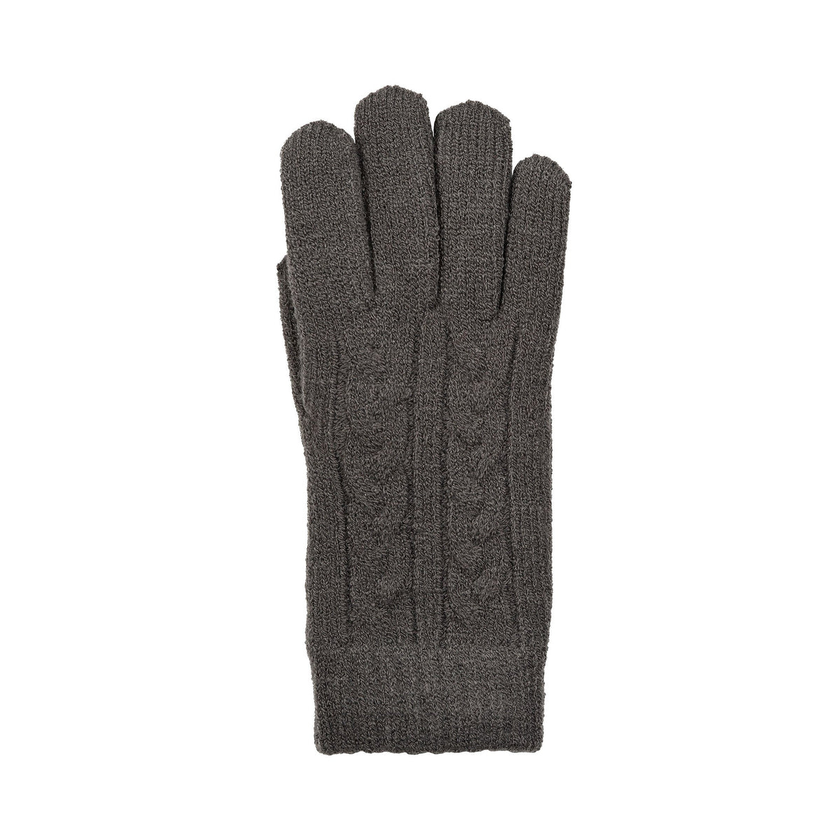 Women's cable knit gloves in dark grey, right hand.