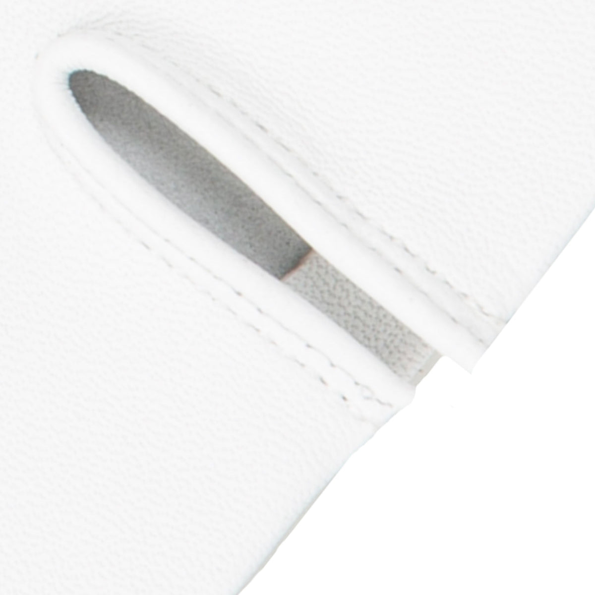 Women's three point leather gloves white, cuff close.