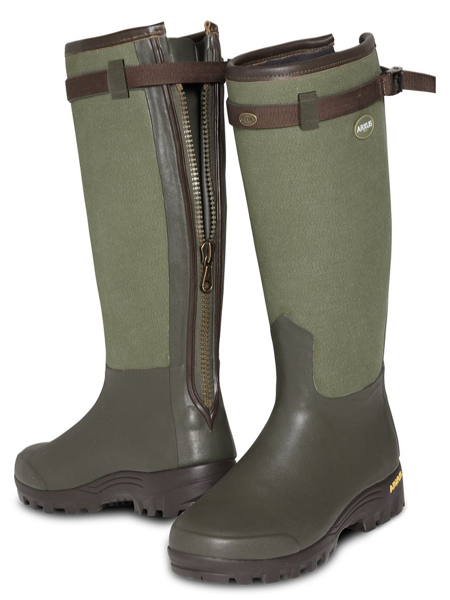 40% OFF ARXUS Primo Canvas Zip Wellington Boots - Neoprene - Dark Olive - Size: UK 10.5