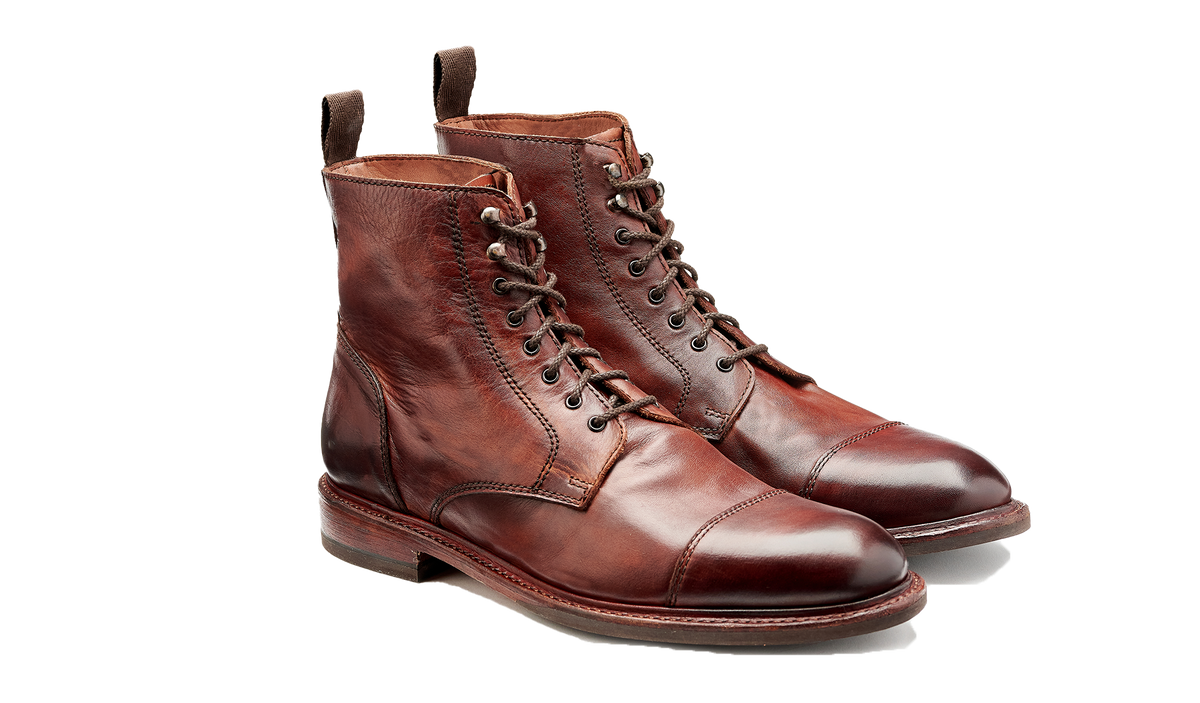 BARKER Bourne Boots - Mens Lace Up - Rosewood Dip Dyed - angled pair view