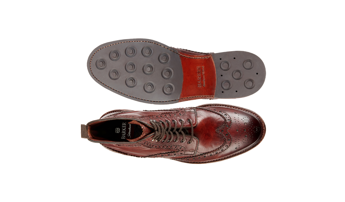 BARKER Denzil Boots - Mens Brogue Lace Up - Rosewood Dip Dyed - sole view