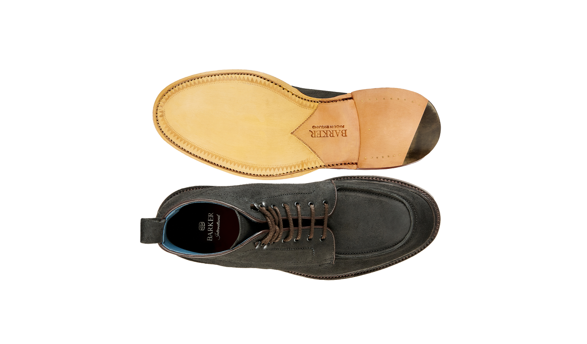 BARKER Jason Boots - Mens Lace Up - Black Split Suede - sole view
