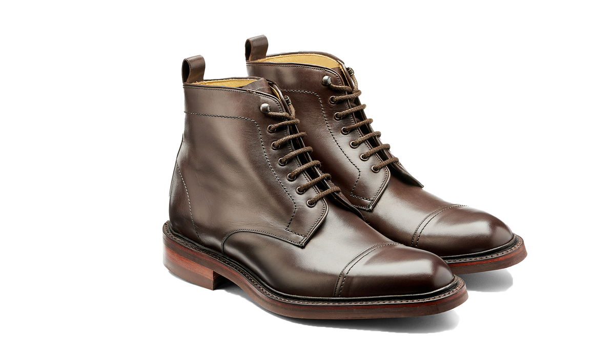 BARKER Langdale Boots - Mens Lace Up - Dark Ebano Calf - angled pair view