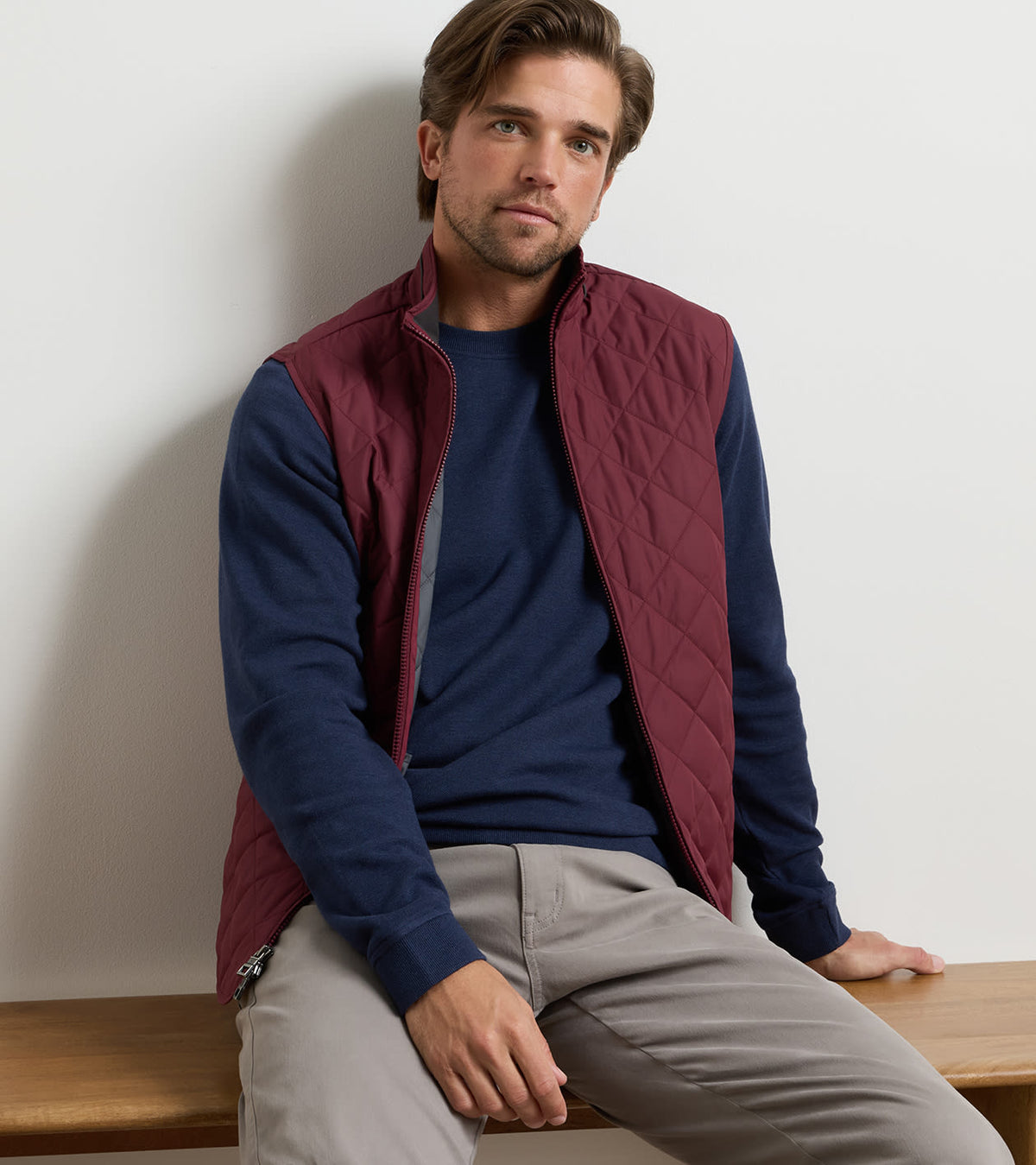 Peter Millar Essex Quilted Gilet in Bordeaux - front model view