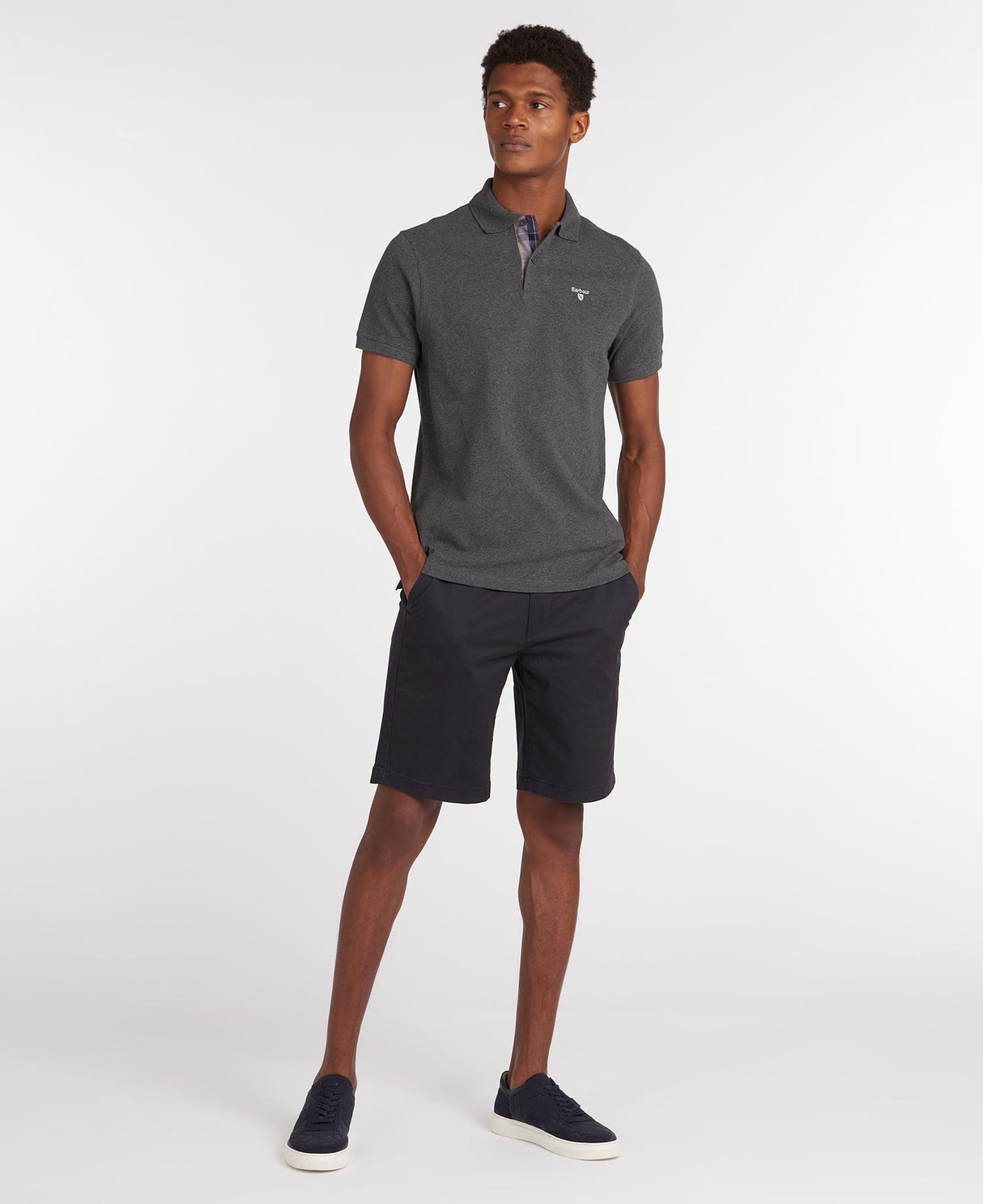 BARBOUR Tartan Pique Polo Shirt - Men's - Slate Marl Barbour