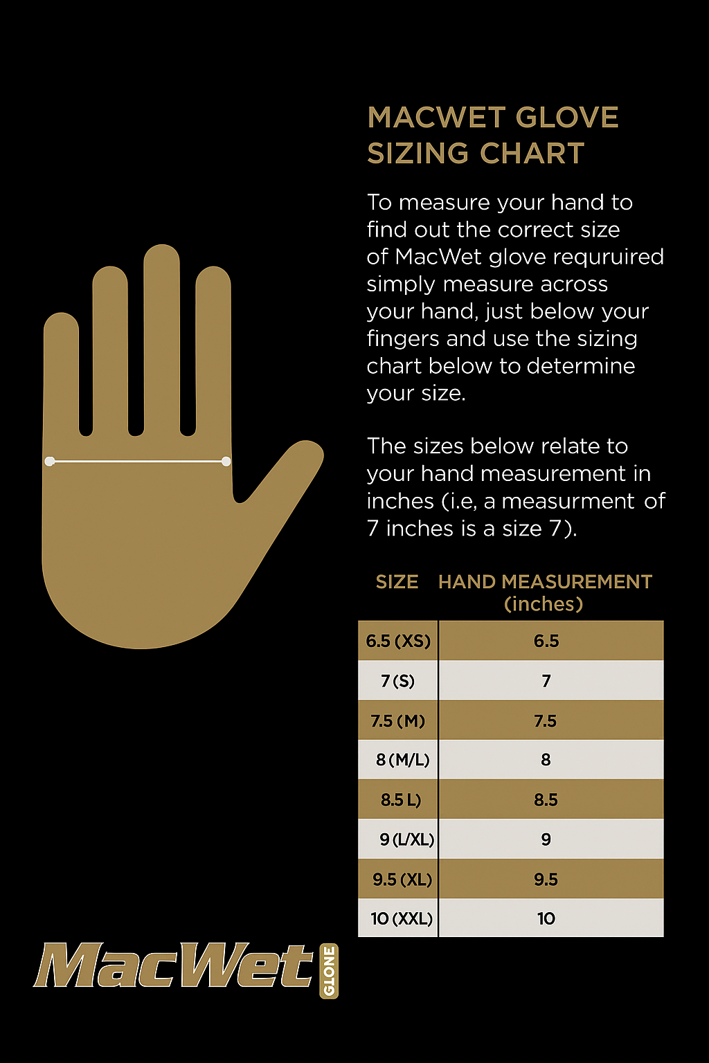 MACWET Golf Rain Gloves Size Guide