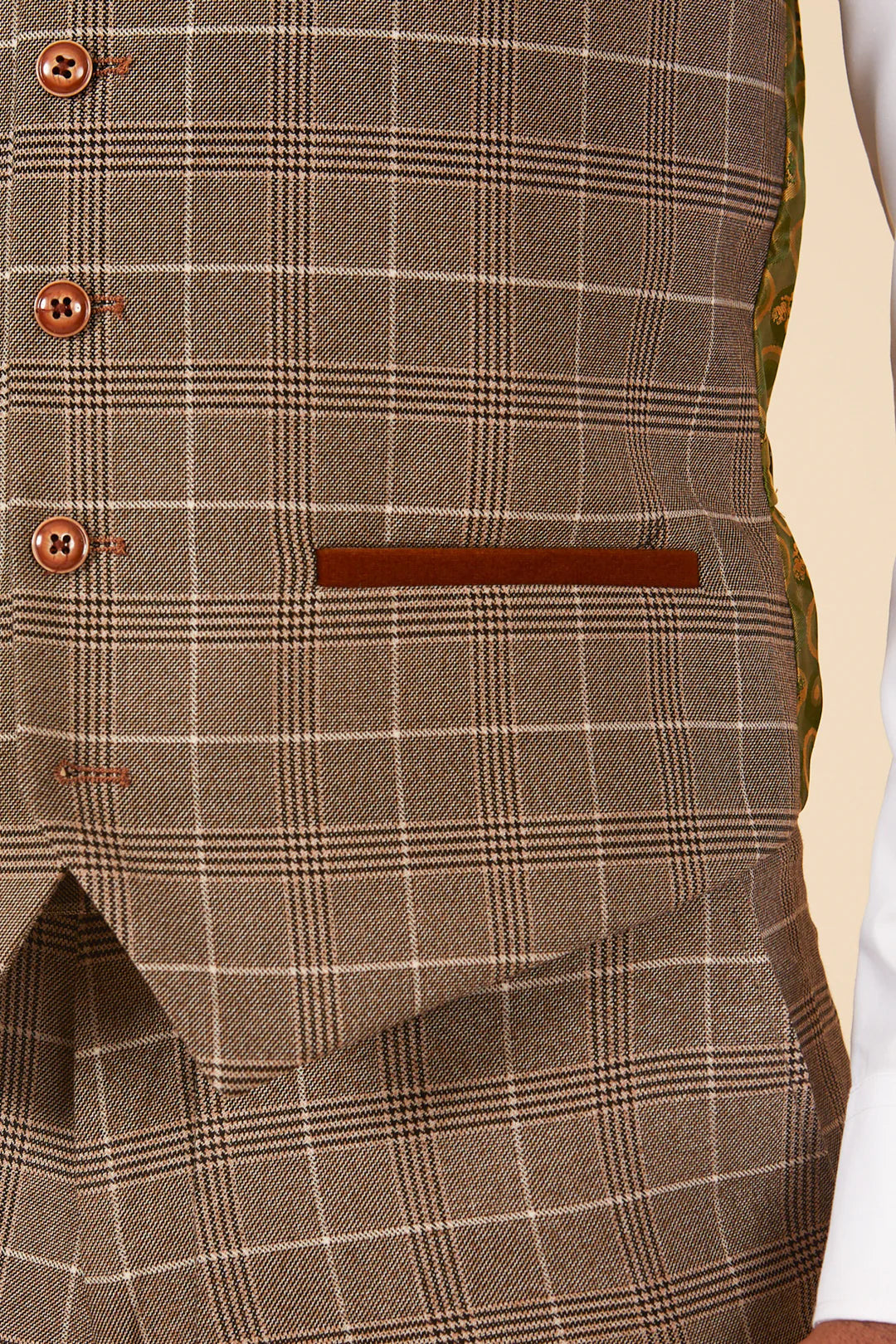 50% OFF - MARC DARCY Men's Ray Single Breasted Waistcoat - Tan Check
