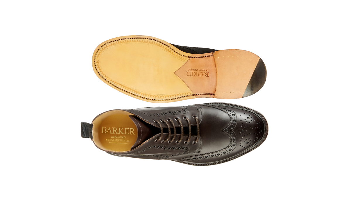 BARKER Pennine Boots - Mens Derby Brogue - Dark Ebano Calf - sole view