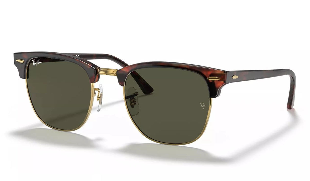 RAY-BAN Clubmaster Classic Sunglasses - Polished Tortoise On Gold - Crystal Green Lens Ray-Ban