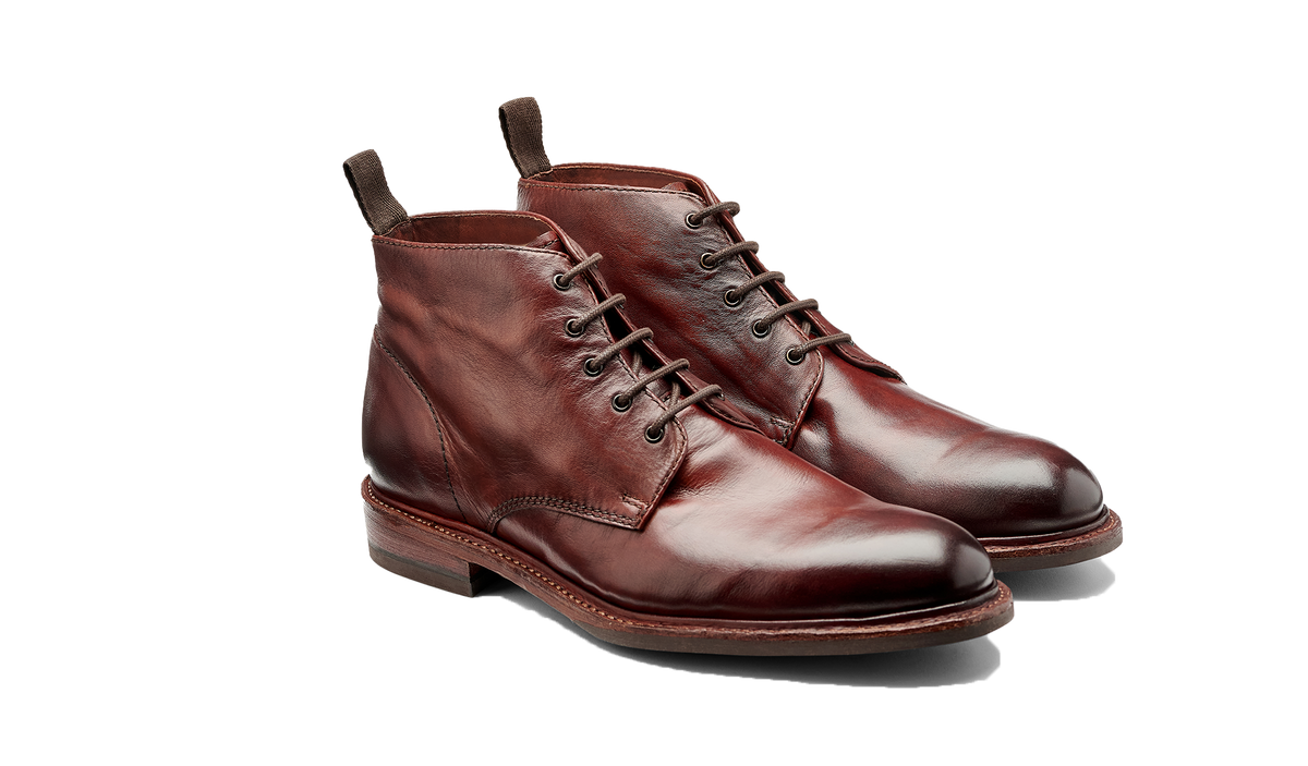BARKER Ryan Boots - Mens Lace Up - Rosewood Dip Dyed - angled pair view