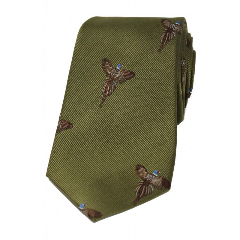 SOPRANO Flying Pheasants Woven Silk Country Tie - Country Green Soprano
