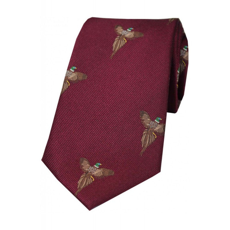 SOPRANO Flying Pheasants Woven Silk Country Tie - Wine Soprano