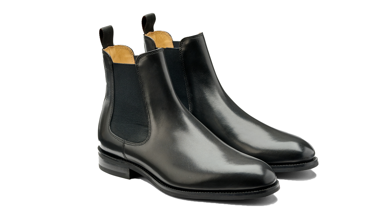 BARKER Wantage Boots - Mens Chelsea - Black Calf - angled pair view