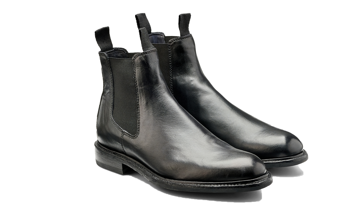 BARKER Wick Boots - Mens Chelsea - Black Dip Dyed - angled pair view