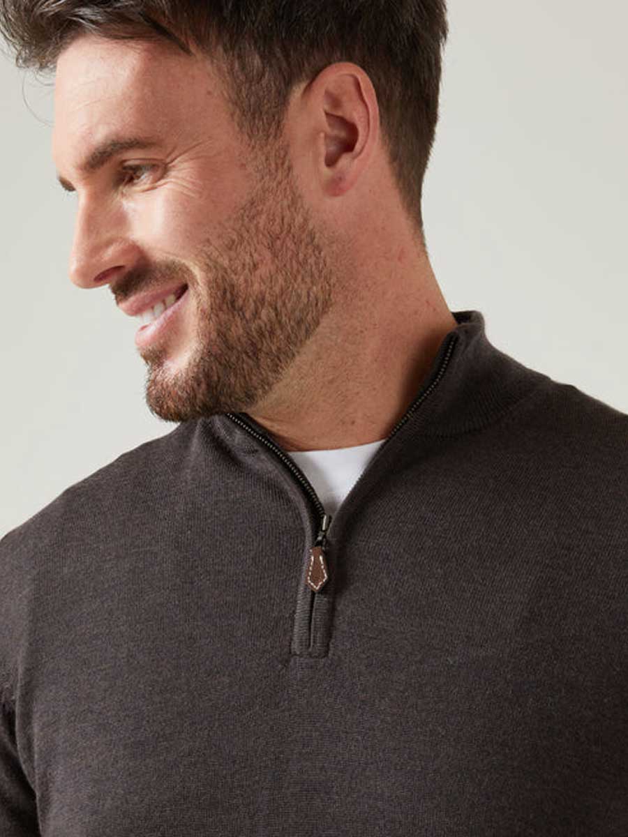 ALAN PAINE Barton 1/4 Zip Merino Wool Sweater - Mens - Dark Brown