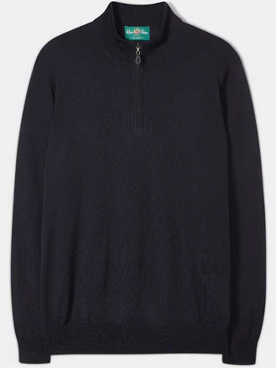 ALAN PAINE Barton 1/4 Zip Merino Wool Sweater - Mens - Dark Navy