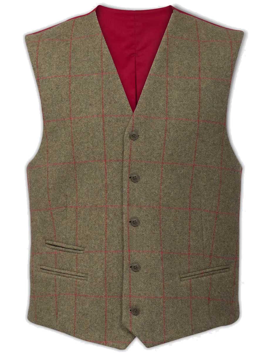 ALAN PAINE Combrook Mens Tweed Lined-Back Waistcoat - Sage