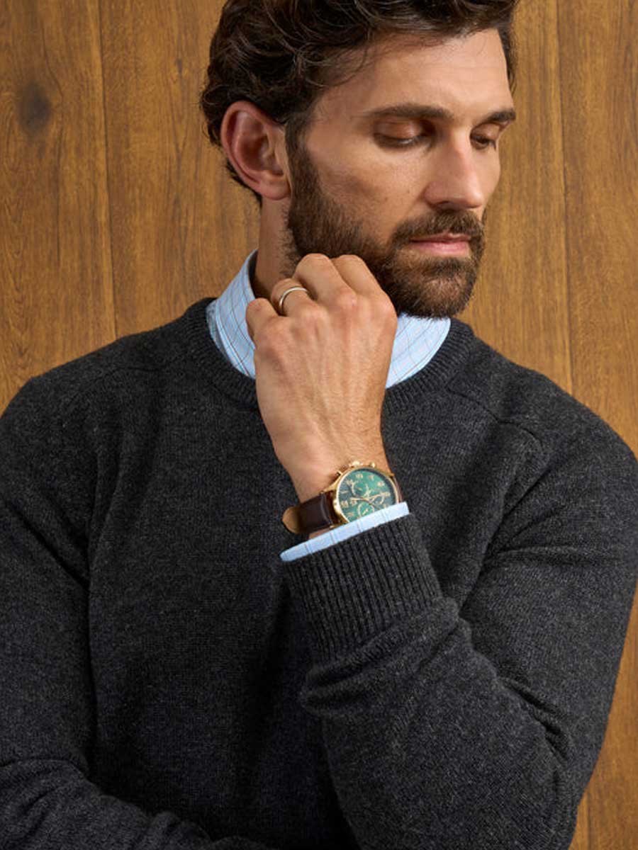 ALAN PAINE Dorset Crew Neck Lambswool Classic Fit Jumper - Mens - Charcoal