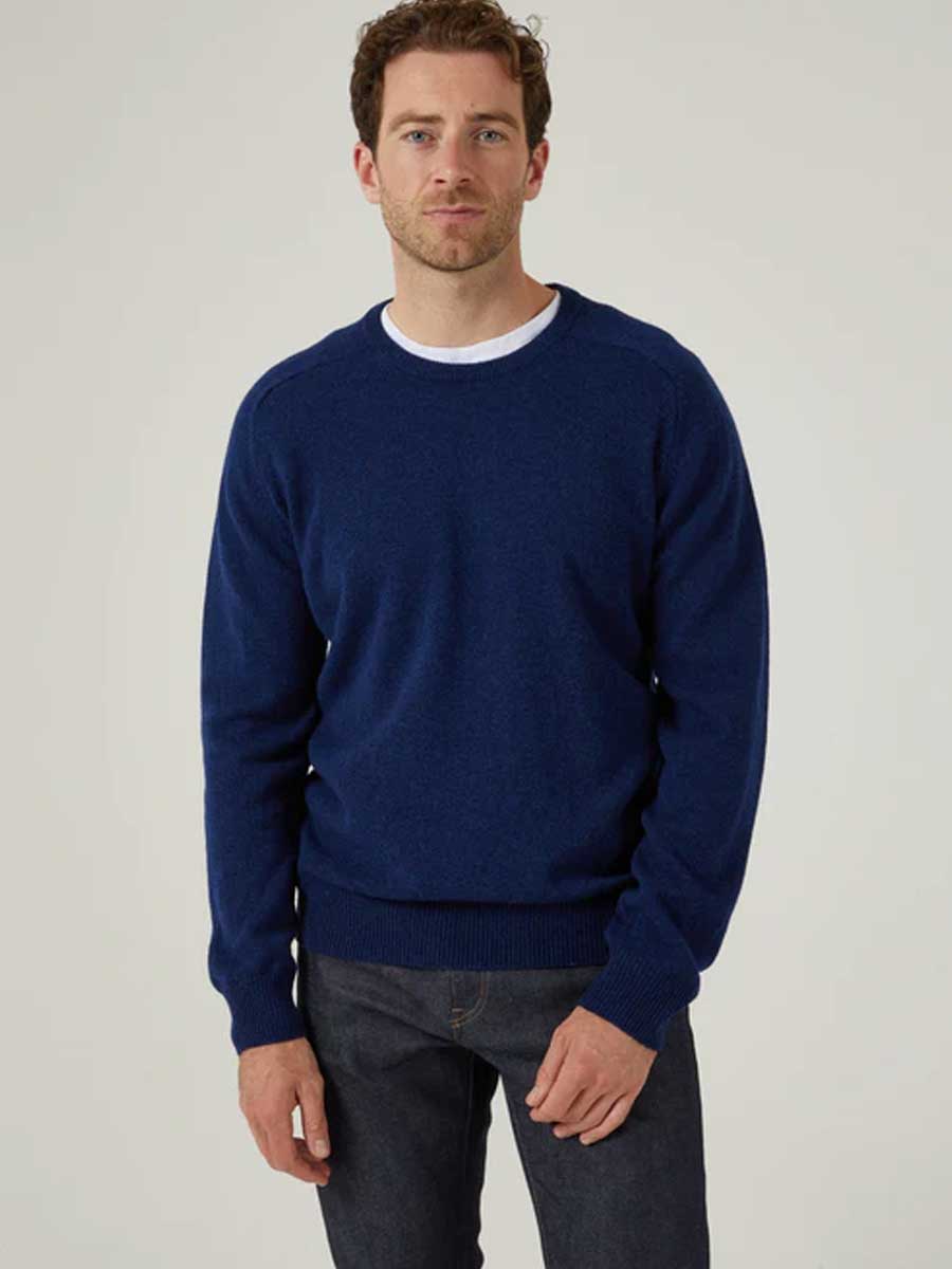 ALAN PAINE Dorset Crew Neck Lambswool Classic Fit Jumper - Mens - Indigo