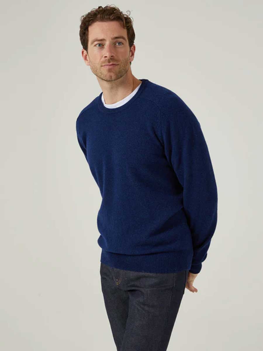 ALAN PAINE Dorset Crew Neck Lambswool Classic Fit Jumper - Mens - Indigo