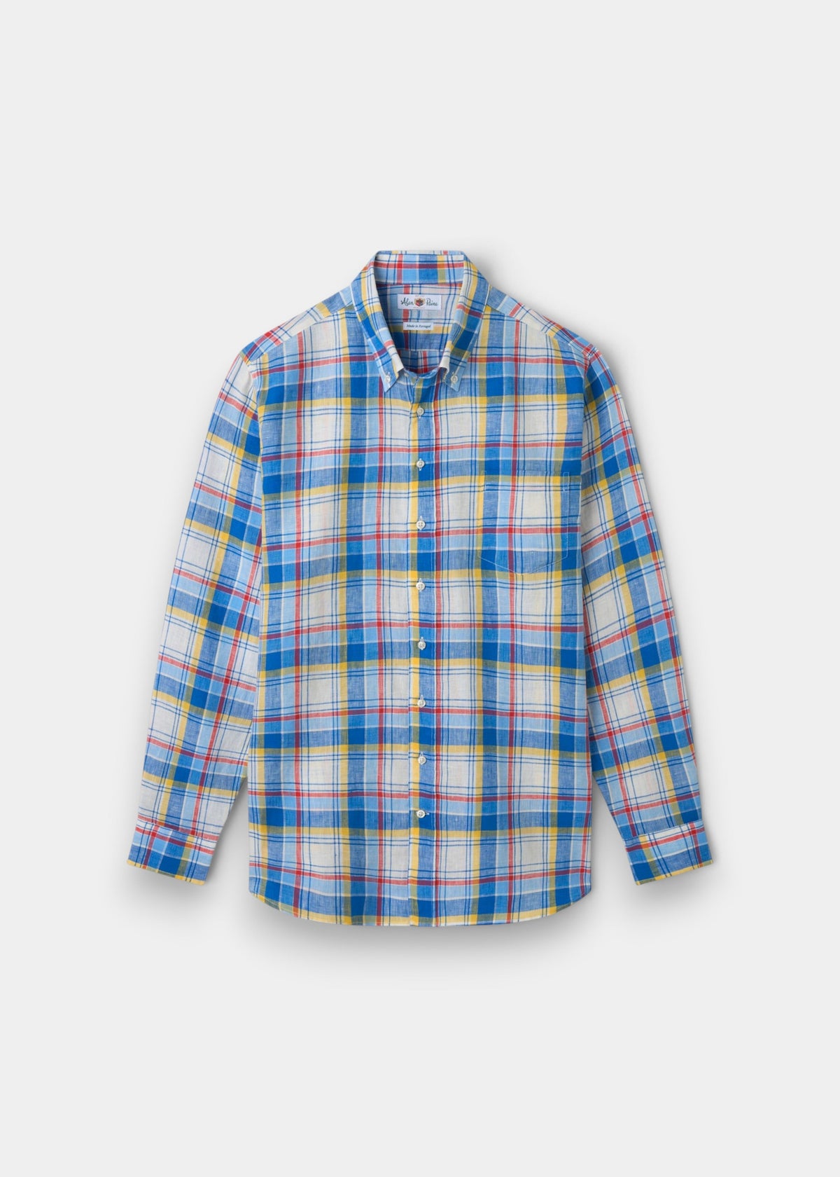 ALAN PAINE Fleetwood Mens Check Linen Shirt - Blue & Yellow