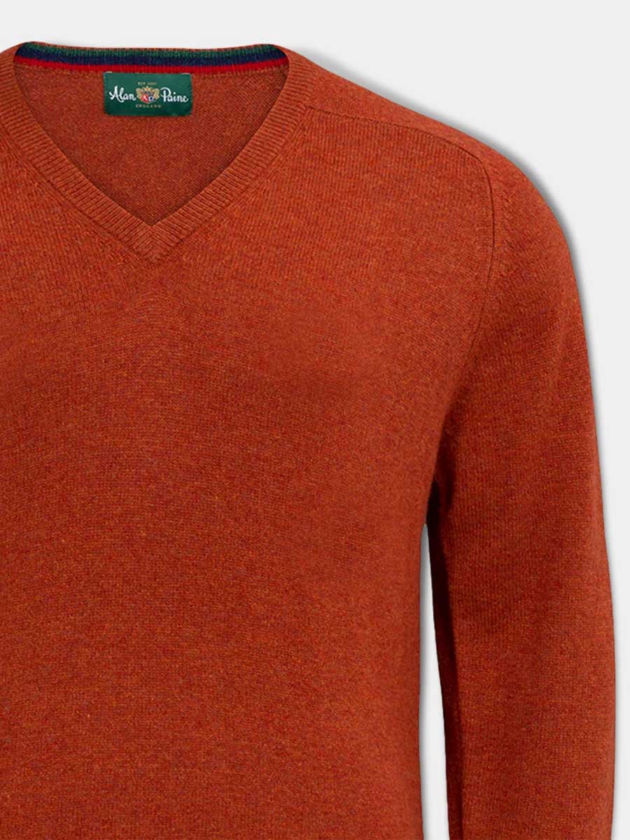 ALAN PAINE Streetly Men's V Neck Lambswool Jumper - Tiger Alan Paine