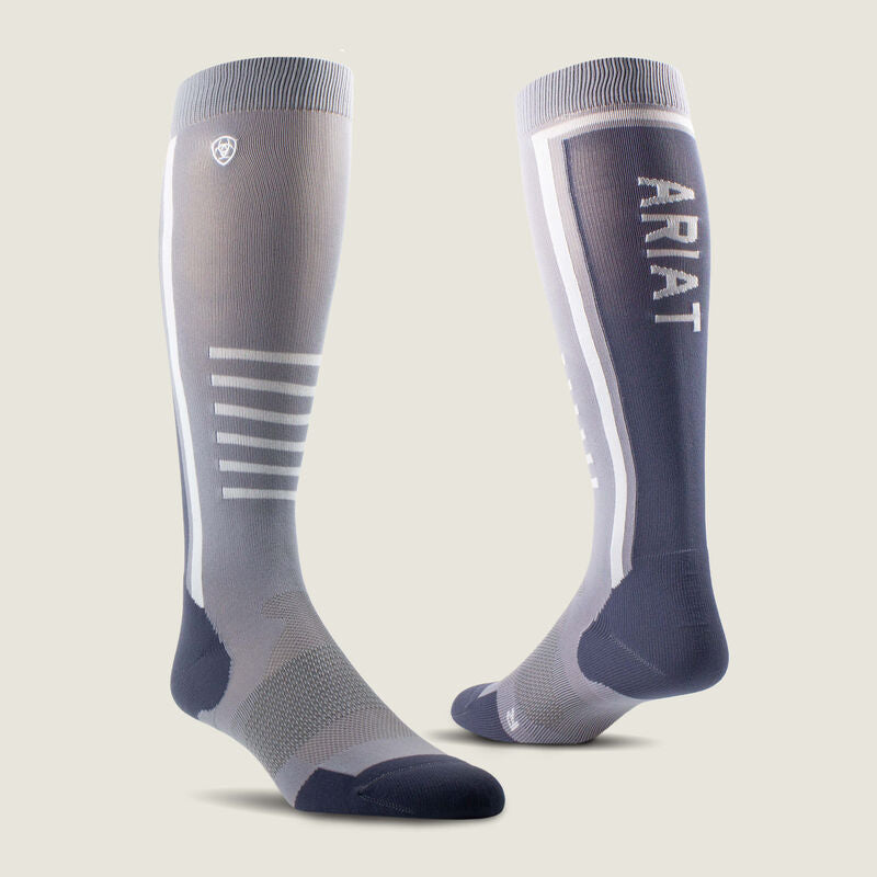 Ariat AriatTEK Slimline Performance Sock in Grey Black, front view