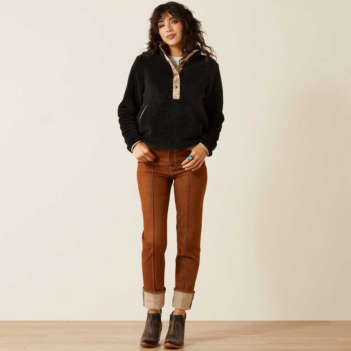 ARIAT Berber Snap Front Sweatshirt - Womens - Black