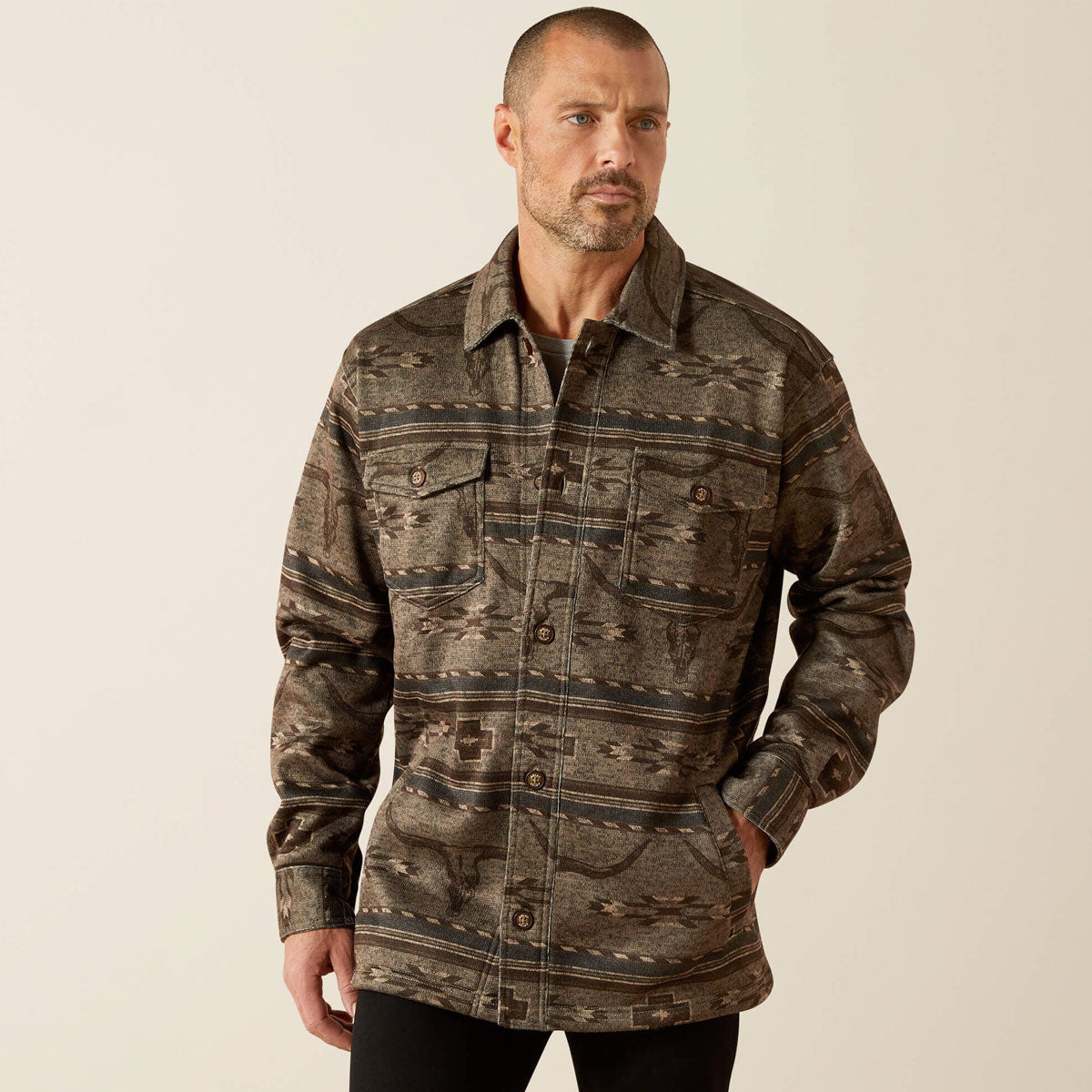 ARIAT Caldwell Printed Shirt Jacket - Men's - Beige