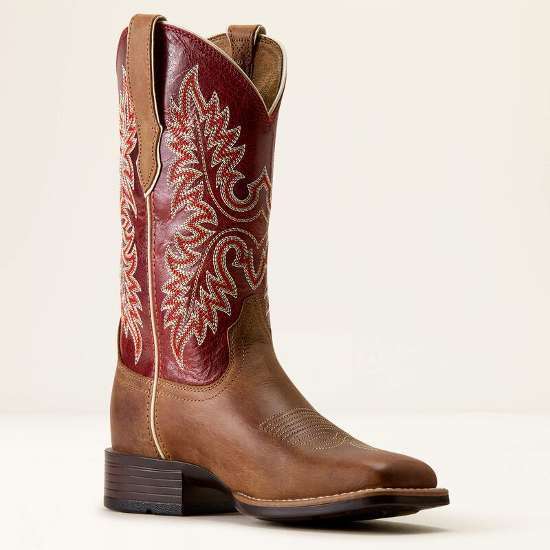 Ariat Canyon Point Wide Square Toe Western Boot in Desert Sand / Heart Throb Red, inner side view