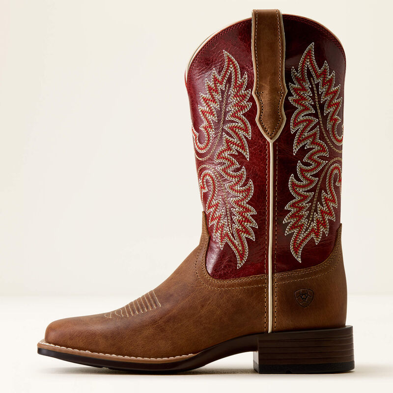 Ariat Canyon Point Wide Square Toe Western Boot in Desert Sand / Heart Throb Red, outer side view