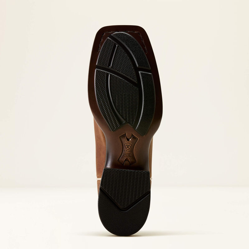 Ariat Canyon Point Wide Square Toe Western Boot in Desert Sand / Heart Throb Red, sole and tread view