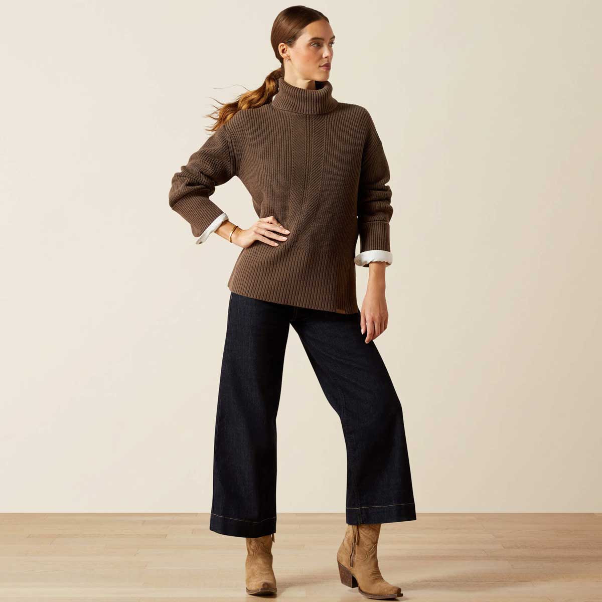 ARIAT Lendal Turtle Neck Sweater - Womens - Coffee Bean Heather