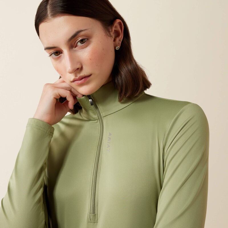 Ariat Lunaveil 1/2 Zip Baselayer in Oil Green, detail view 1