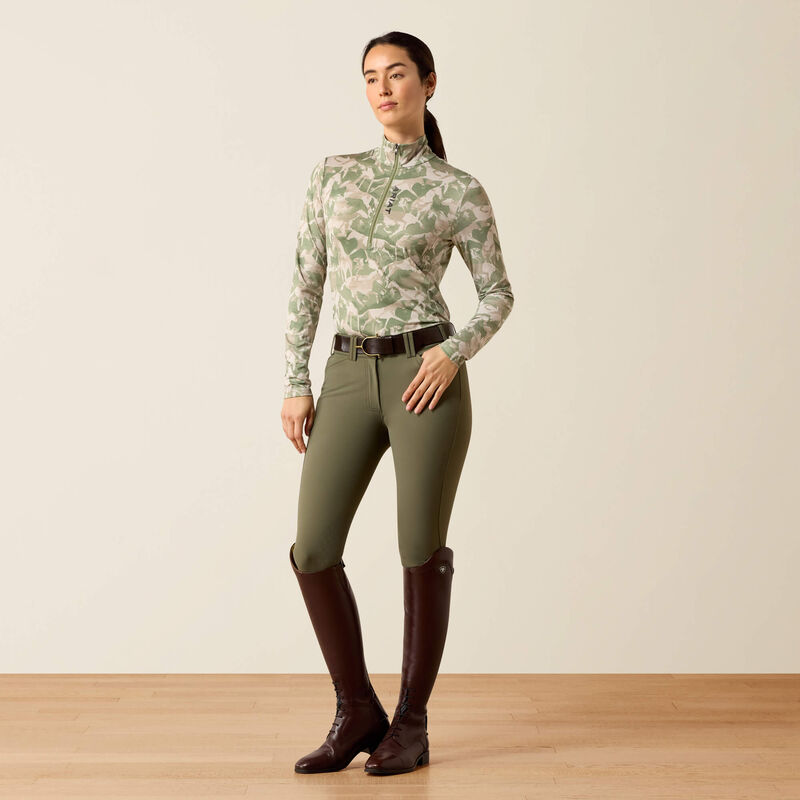 Ariat Lunaveil 1/2 Zip Baselayer in Olive Coincide Print, full outfit view