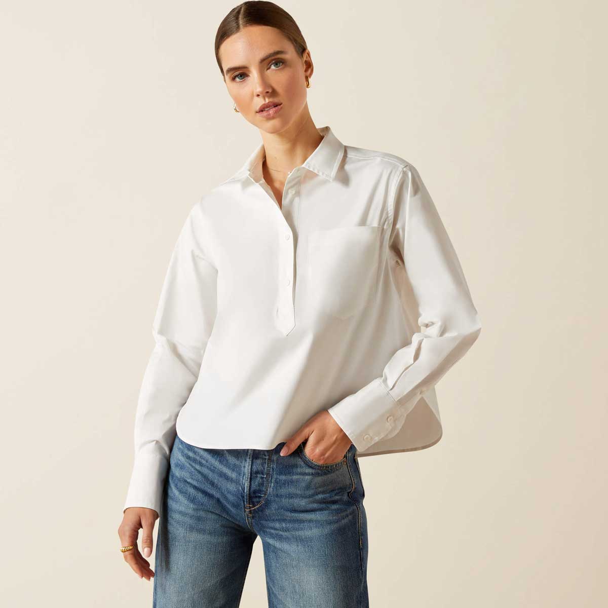ARIAT Osney Plain Cotton Shirt - Womens - White Alyssum