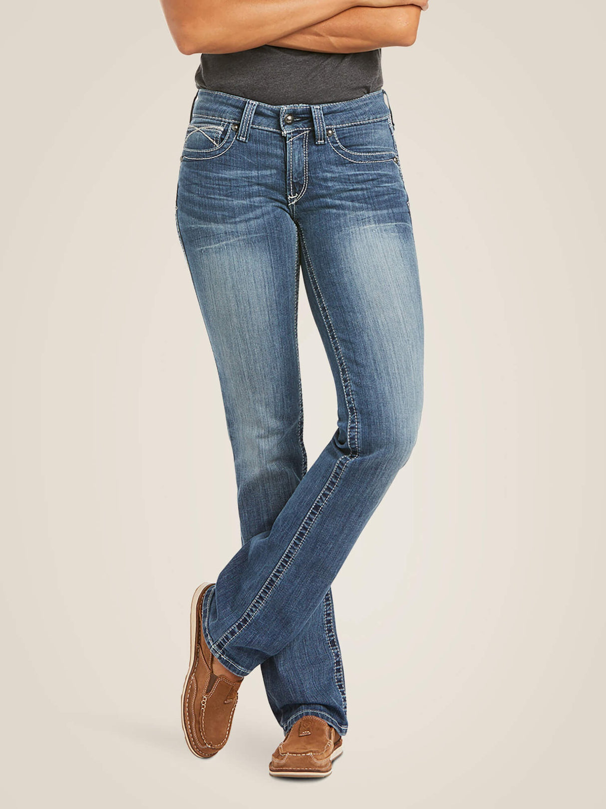ARIAT R.E.A.L Mid Rise Icon Stackable Straight Leg Jeans - Women's - Rainstorm Blue