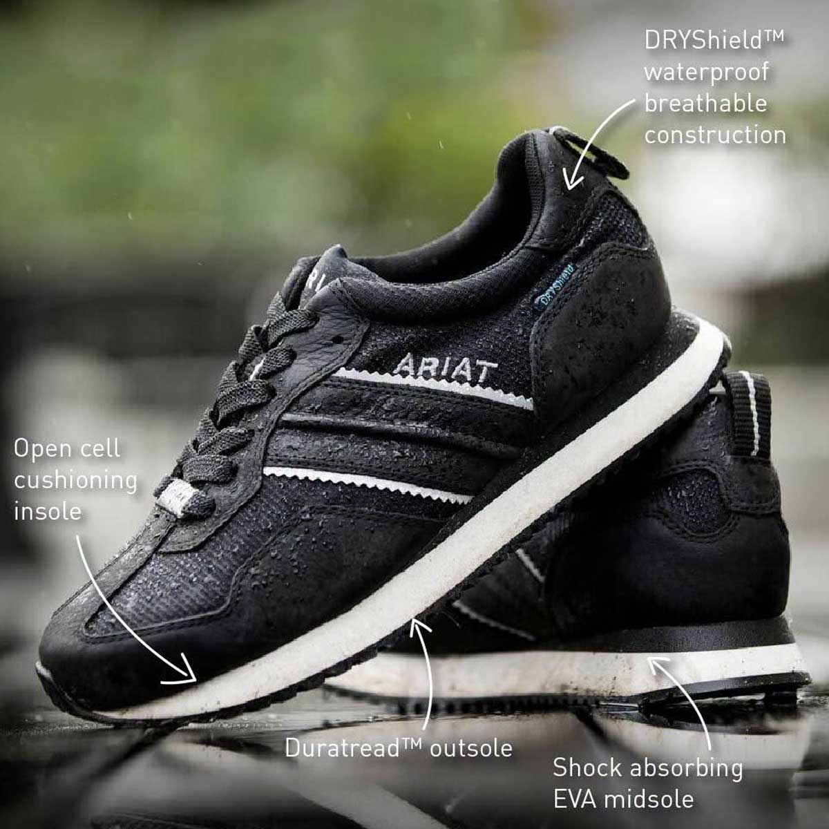 ARIAT Ranch Runner Waterproof Trainers - Womens - Carbon Black - lifestyle view