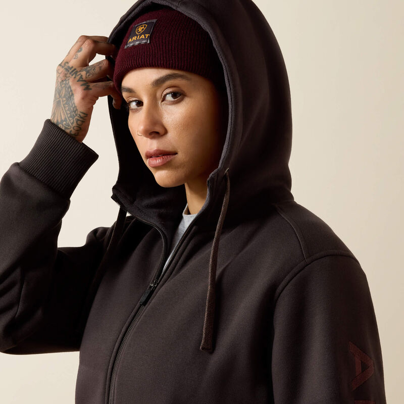 Ariat Rebar All-Weather Full Zip Hoodie in Espresso, detail view 2