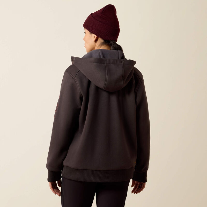 Ariat Rebar All-Weather Full Zip Hoodie in Espresso, back view